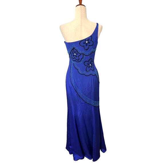 Vtg MIKE BENET FORMALS Sz 8 100% Silk Long Gown Dress Blue Floral Beaded Prom - Picture 3 of 14